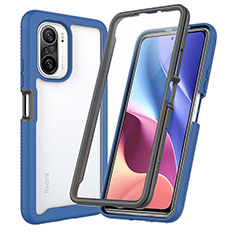 Coque Rebord Contour Silicone et Vitre Transparente Housse Etui 360 Degres ZJ3 pour Xiaomi Poco F3 5G Bleu