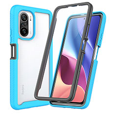 Coque Rebord Contour Silicone et Vitre Transparente Housse Etui 360 Degres ZJ3 pour Xiaomi Poco F3 5G Bleu Ciel