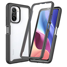 Coque Rebord Contour Silicone et Vitre Transparente Housse Etui 360 Degres ZJ3 pour Xiaomi Poco F3 5G Noir