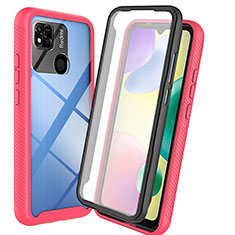 Coque Rebord Contour Silicone et Vitre Transparente Housse Etui 360 Degres ZJ3 pour Xiaomi Redmi 9 Activ Rose Rouge