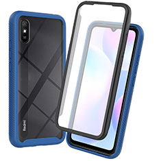 Coque Rebord Contour Silicone et Vitre Transparente Housse Etui 360 Degres ZJ3 pour Xiaomi Redmi 9A Bleu