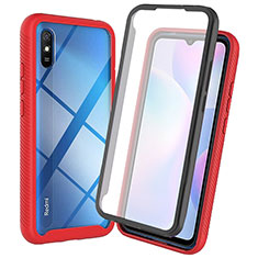 Coque Rebord Contour Silicone et Vitre Transparente Housse Etui 360 Degres ZJ3 pour Xiaomi Redmi 9A Rouge