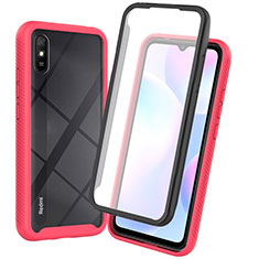 Coque Rebord Contour Silicone et Vitre Transparente Housse Etui 360 Degres ZJ3 pour Xiaomi Redmi 9i Rose Rouge