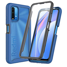 Coque Rebord Contour Silicone et Vitre Transparente Housse Etui 360 Degres ZJ3 pour Xiaomi Redmi Note 9 4G Bleu