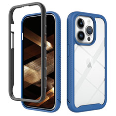 Coque Rebord Contour Silicone et Vitre Transparente Housse Etui 360 Degres ZJ4 pour Apple iPhone 13 Pro Bleu