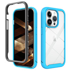 Coque Rebord Contour Silicone et Vitre Transparente Housse Etui 360 Degres ZJ4 pour Apple iPhone 14 Pro Bleu Ciel