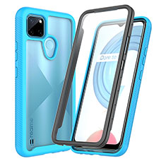 Coque Rebord Contour Silicone et Vitre Transparente Housse Etui 360 Degres ZJ4 pour Realme C21Y Bleu Ciel