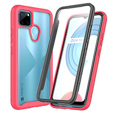 Coque Rebord Contour Silicone et Vitre Transparente Housse Etui 360 Degres ZJ4 pour Realme C25Y India Rose Rouge