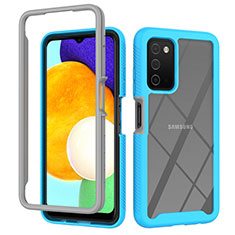 Coque Rebord Contour Silicone et Vitre Transparente Housse Etui 360 Degres ZJ4 pour Samsung Galaxy A03s Bleu Ciel