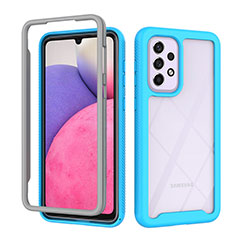 Coque Rebord Contour Silicone et Vitre Transparente Housse Etui 360 Degres ZJ4 pour Samsung Galaxy A33 5G Bleu Ciel