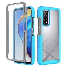 Coque Rebord Contour Silicone et Vitre Transparente Housse Etui 360 Degres ZJ4 pour Xiaomi Mi 10T 5G Bleu Ciel