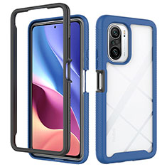 Coque Rebord Contour Silicone et Vitre Transparente Housse Etui 360 Degres ZJ4 pour Xiaomi Poco F3 5G Bleu