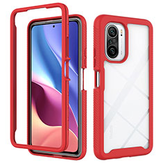 Coque Rebord Contour Silicone et Vitre Transparente Housse Etui 360 Degres ZJ4 pour Xiaomi Poco F3 5G Rouge