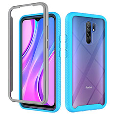 Coque Rebord Contour Silicone et Vitre Transparente Housse Etui 360 Degres ZJ4 pour Xiaomi Poco M2 Bleu Ciel