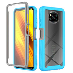 Coque Rebord Contour Silicone et Vitre Transparente Housse Etui 360 Degres ZJ4 pour Xiaomi Poco X3 NFC Bleu Ciel