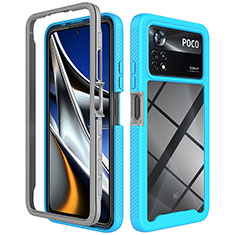 Coque Rebord Contour Silicone et Vitre Transparente Housse Etui 360 Degres ZJ4 pour Xiaomi Poco X4 Pro 5G Bleu Ciel