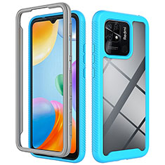 Coque Rebord Contour Silicone et Vitre Transparente Housse Etui 360 Degres ZJ4 pour Xiaomi Redmi 10C 4G Bleu Ciel