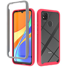 Coque Rebord Contour Silicone et Vitre Transparente Housse Etui 360 Degres ZJ4 pour Xiaomi Redmi 9 Activ Rose Rouge