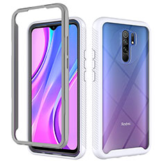 Coque Rebord Contour Silicone et Vitre Transparente Housse Etui 360 Degres ZJ4 pour Xiaomi Redmi 9 Blanc