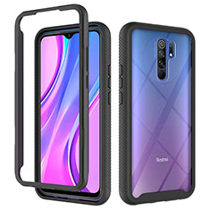 Coque Rebord Contour Silicone et Vitre Transparente Housse Etui 360 Degres ZJ4 pour Xiaomi Redmi 9 Noir