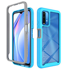 Coque Rebord Contour Silicone et Vitre Transparente Housse Etui 360 Degres ZJ4 pour Xiaomi Redmi 9 Power Bleu Ciel