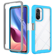 Coque Rebord Contour Silicone et Vitre Transparente Housse Etui 360 Degres ZJ4 pour Xiaomi Redmi K40 Pro 5G Bleu Ciel