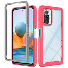 Coque Rebord Contour Silicone et Vitre Transparente Housse Etui 360 Degres ZJ4 pour Xiaomi Redmi Note 10 Pro 4G Rose Rouge