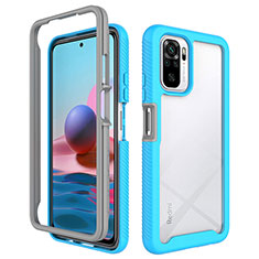 Coque Rebord Contour Silicone et Vitre Transparente Housse Etui 360 Degres ZJ4 pour Xiaomi Redmi Note 10S 4G Bleu Ciel