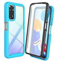 Coque Rebord Contour Silicone et Vitre Transparente Housse Etui 360 Degres ZJ4 pour Xiaomi Redmi Note 11 Pro 4G Bleu Ciel