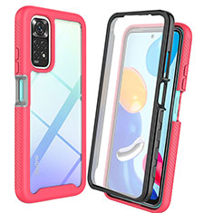 Coque Rebord Contour Silicone et Vitre Transparente Housse Etui 360 Degres ZJ4 pour Xiaomi Redmi Note 11 Pro 4G Rose Rouge