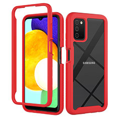 Coque Rebord Contour Silicone et Vitre Transparente Housse Etui 360 Degres ZJ5 pour Samsung Galaxy F02S SM-E025F Rouge