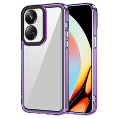 Coque Rebord Contour Silicone et Vitre Transparente Housse Etui AC1 pour Realme 10 Pro+ Plus 5G Violet Clair