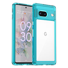 Coque Rebord Contour Silicone et Vitre Transparente Housse Etui J01S pour Google Pixel 7 5G Bleu