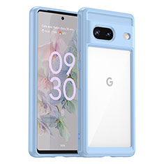 Coque Rebord Contour Silicone et Vitre Transparente Housse Etui J01S pour Google Pixel 7 5G Bleu Ciel