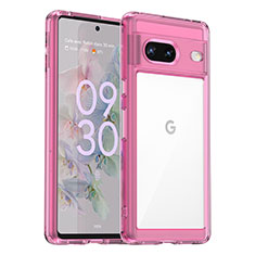 Coque Rebord Contour Silicone et Vitre Transparente Housse Etui J01S pour Google Pixel 7 5G Rose Rouge