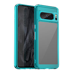 Coque Rebord Contour Silicone et Vitre Transparente Housse Etui J01S pour Google Pixel 8 Pro 5G Bleu