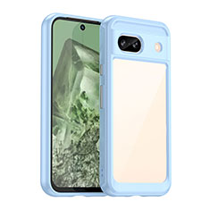 Coque Rebord Contour Silicone et Vitre Transparente Housse Etui J01S pour Google Pixel 8a 5G Bleu