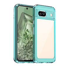 Coque Rebord Contour Silicone et Vitre Transparente Housse Etui J01S pour Google Pixel 8a 5G Cyan