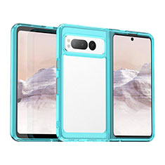 Coque Rebord Contour Silicone et Vitre Transparente Housse Etui J01S pour Google Pixel Fold 5G Bleu