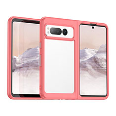 Coque Rebord Contour Silicone et Vitre Transparente Housse Etui J01S pour Google Pixel Fold 5G Rouge