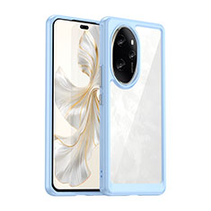 Coque Rebord Contour Silicone et Vitre Transparente Housse Etui J01S pour Huawei Honor 100 Pro 5G Bleu Clair