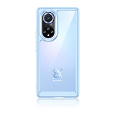 Coque Rebord Contour Silicone et Vitre Transparente Housse Etui J01S pour Huawei Honor 50 5G Bleu Ciel