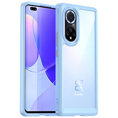 Coque Rebord Contour Silicone et Vitre Transparente Housse Etui J01S pour Huawei Honor 50 Pro 5G Bleu Ciel