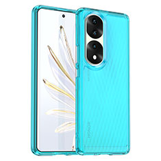 Coque Rebord Contour Silicone et Vitre Transparente Housse Etui J01S pour Huawei Honor 70 Pro 5G Bleu