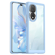 Coque Rebord Contour Silicone et Vitre Transparente Housse Etui J01S pour Huawei Honor 80 5G Bleu Ciel