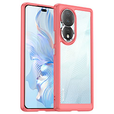 Coque Rebord Contour Silicone et Vitre Transparente Housse Etui J01S pour Huawei Honor 80 5G Rose Rouge