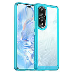 Coque Rebord Contour Silicone et Vitre Transparente Housse Etui J01S pour Huawei Honor 80 Pro 5G Bleu