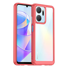 Coque Rebord Contour Silicone et Vitre Transparente Housse Etui J01S pour Huawei Honor X7a Rouge