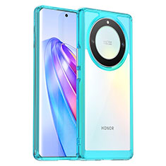 Coque Rebord Contour Silicone et Vitre Transparente Housse Etui J01S pour Huawei Honor X9a 5G Bleu