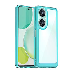 Coque Rebord Contour Silicone et Vitre Transparente Housse Etui J01S pour Huawei Nova 11i Cyan